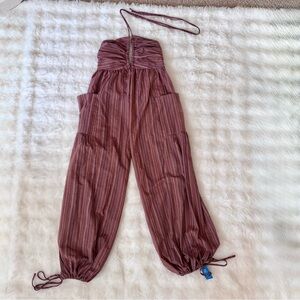 NWT Striped Halter Jumpsuit in Burgundy